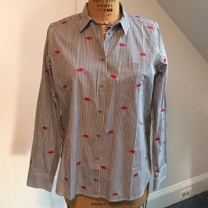 NWT!! 💋J. Crew Blue Pinstripe Lips Button Down Shirt AC217
